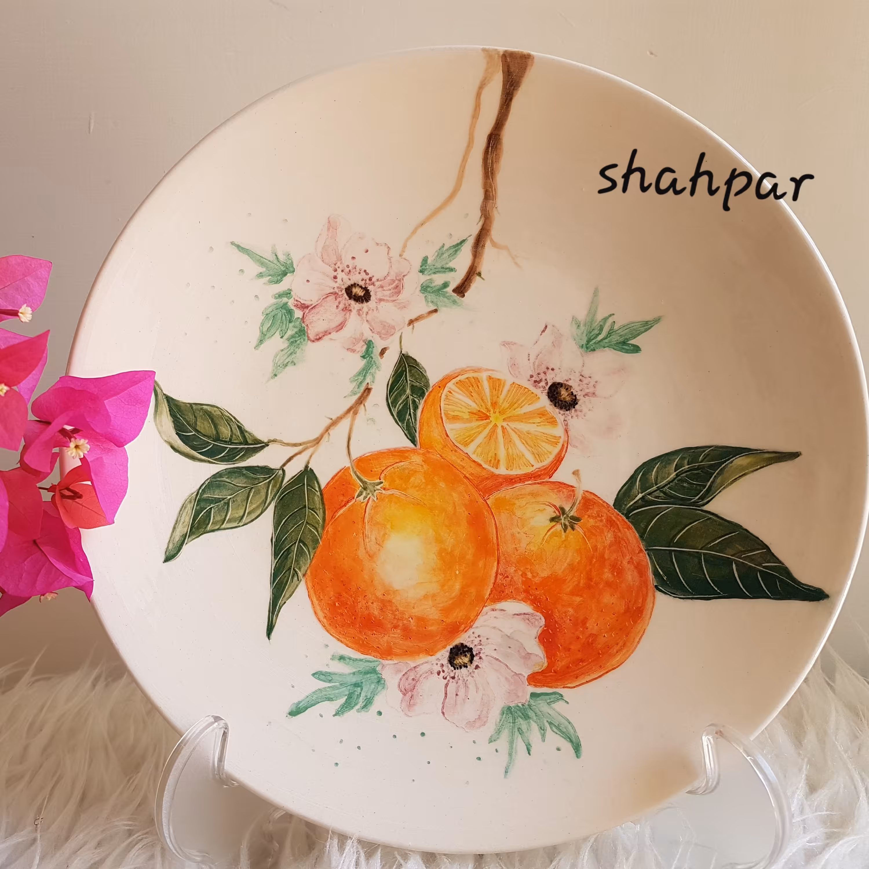 بشقاب سرامیکی  دست ساز زیر لعابی  تک نسخه 25 سانت 