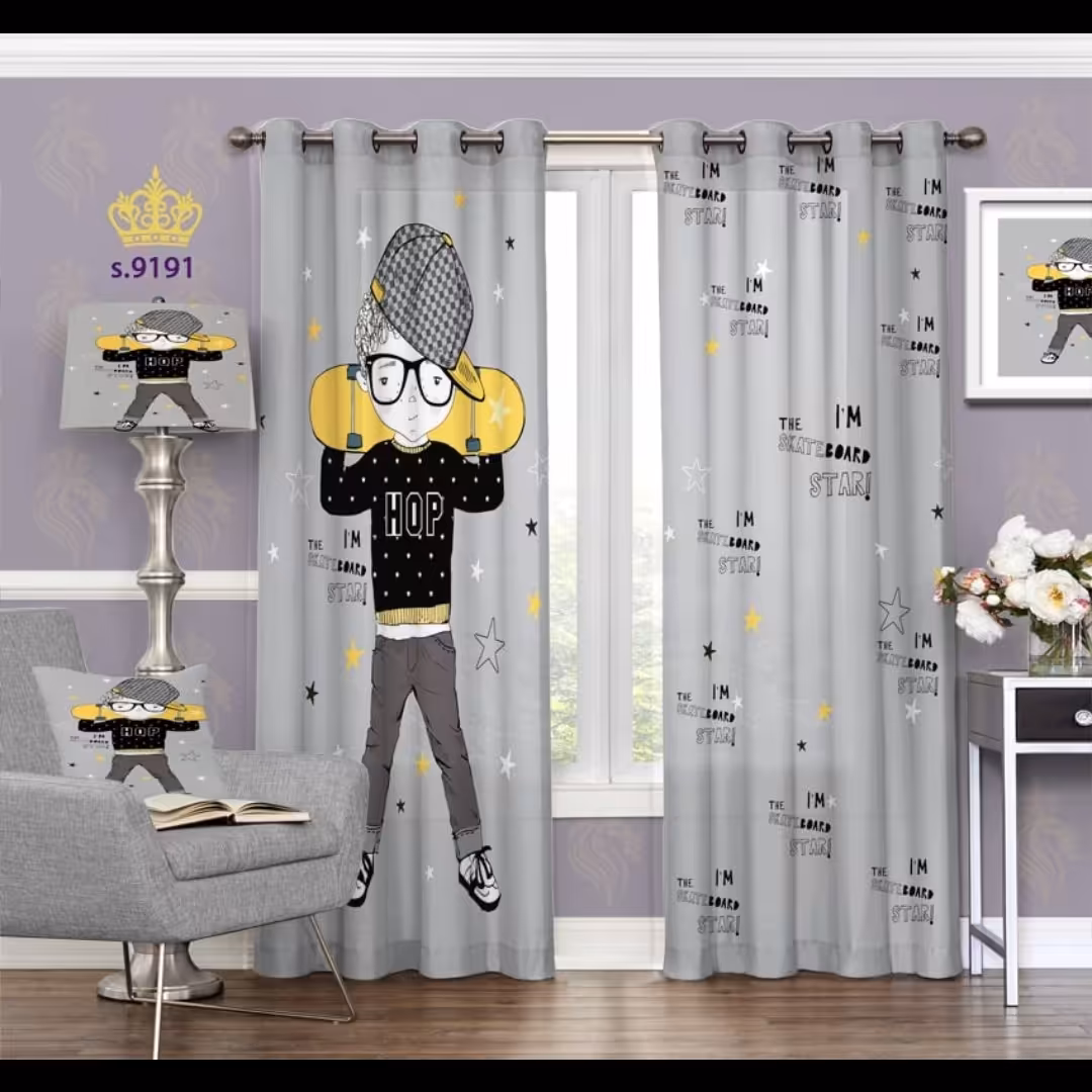 پرده اتاق خواب پسرانه دو قواره طرح کارتونی کد S9191