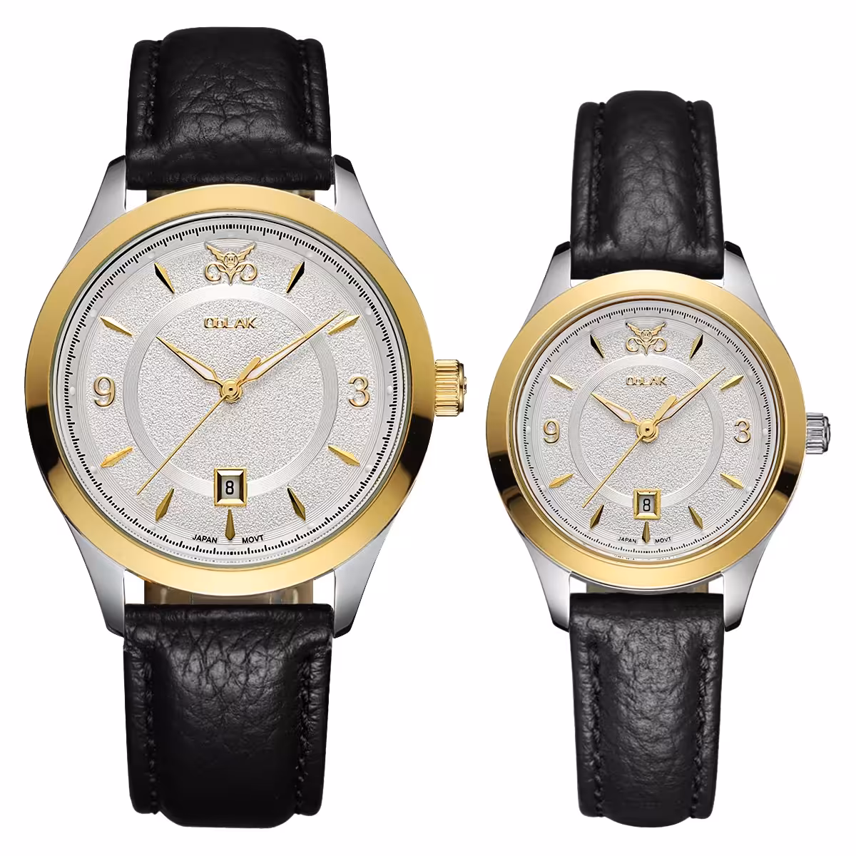 ست ساعت مچی عقربه ای زنانه و مردانه اوبلاک مدل 72699 رنگ دورنگ صفحه سفید