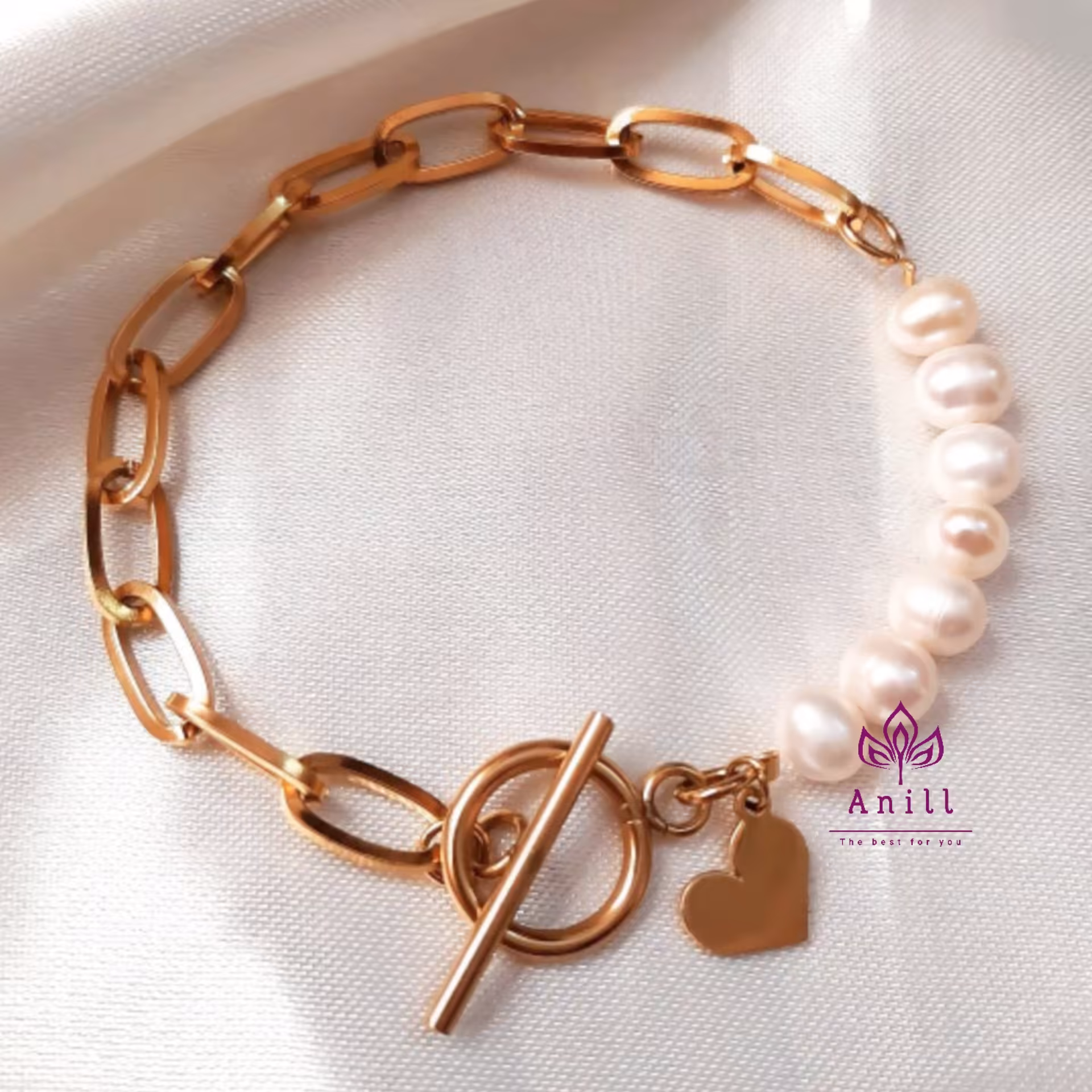 دستبند استیل مروارید پرورشی کد 605