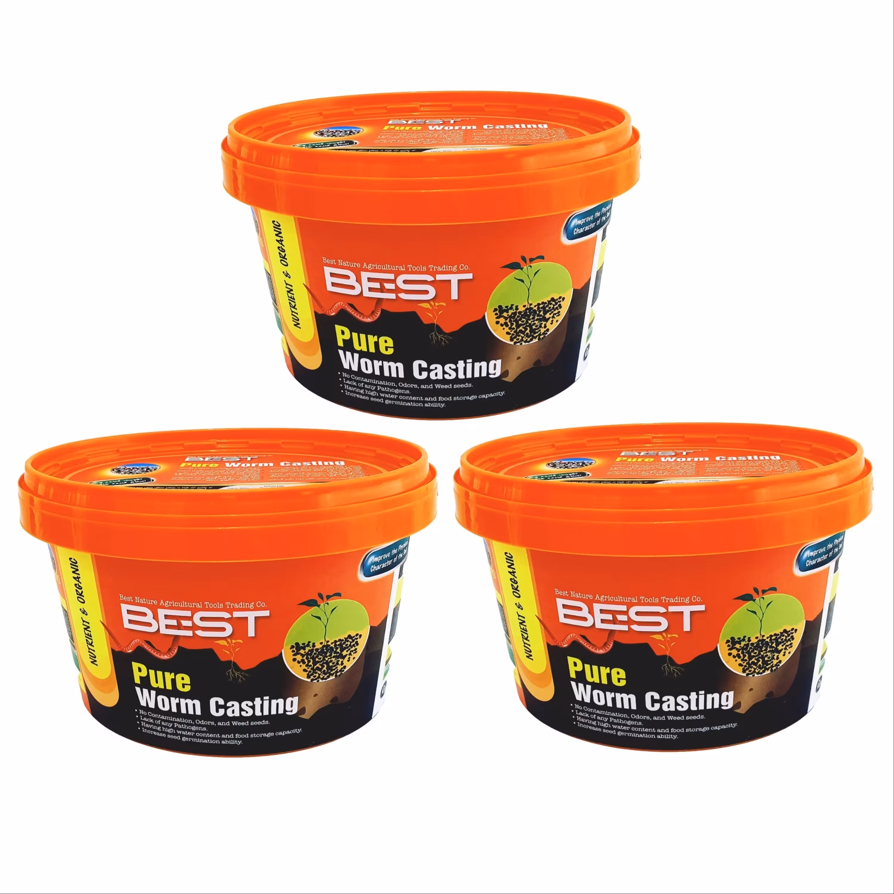 کود آلی بهینه سازان طبیعت pure worm castings مدل سطلی وزن 2 کیلوگرم مجموعه 3 عددی