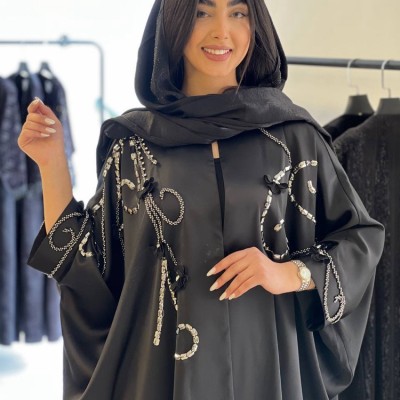 مانتو مجلسی ساتن مدل سنگدوزی و نگین دوزی (کار دست)