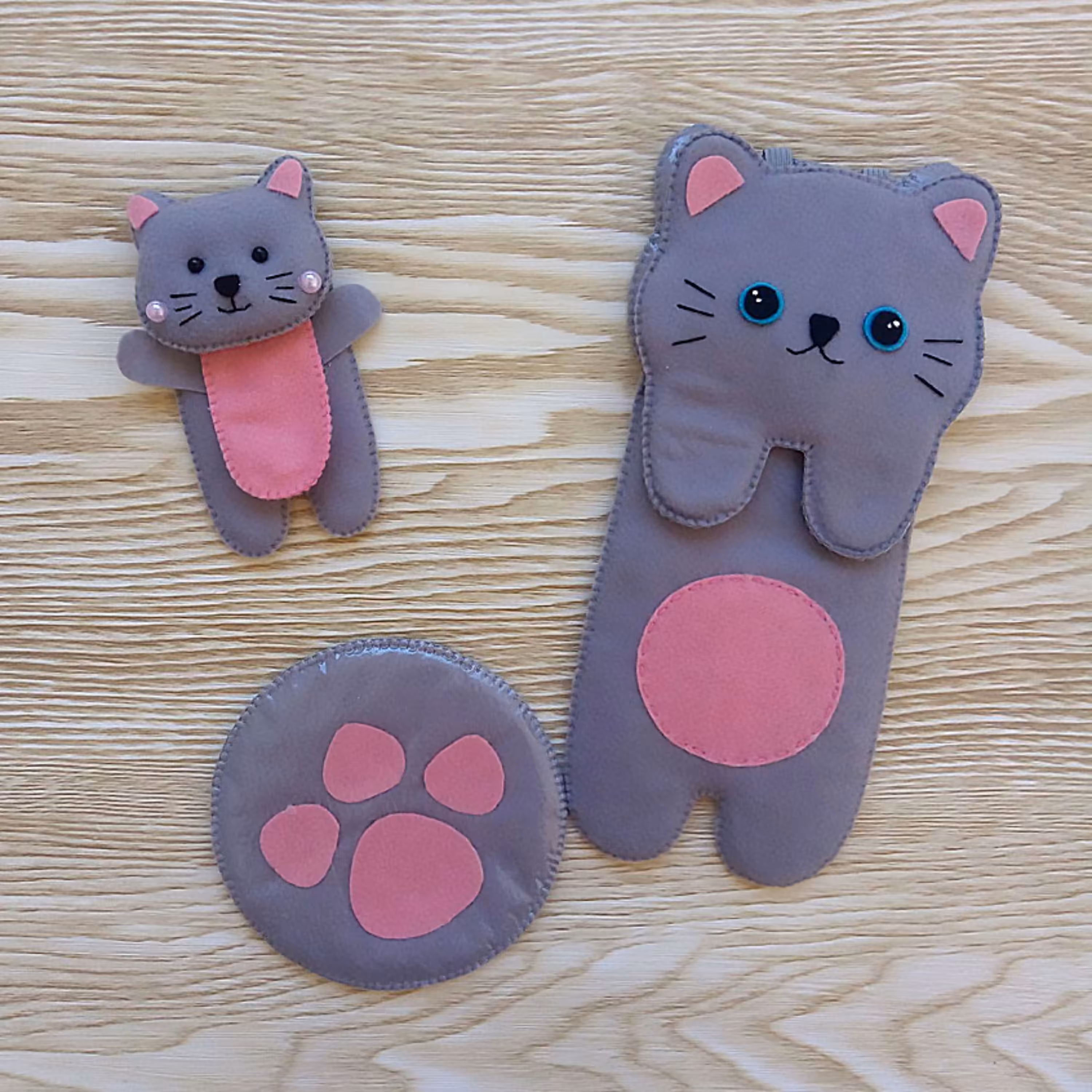 ست گربه جامدادی (جاعینکی) جاهندزفری و زیرلیوانی 