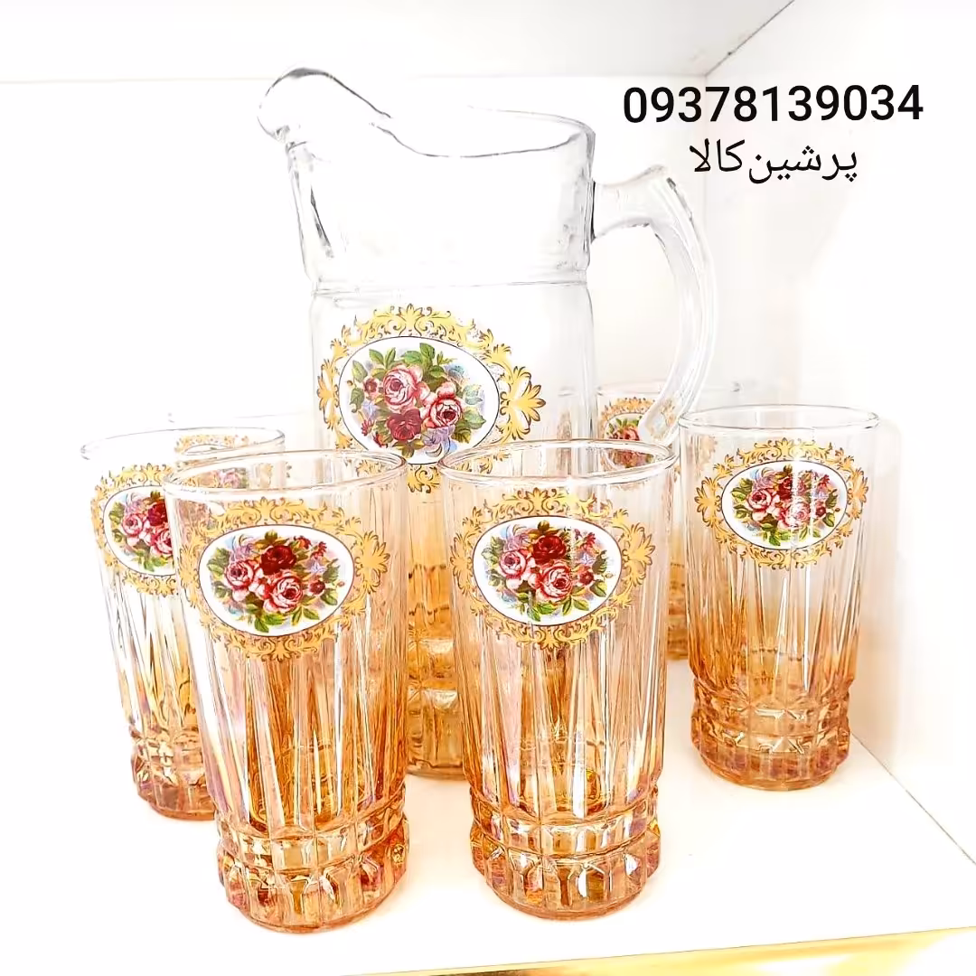 پارچ و لیوان نوری تازه کف عسلی گلدار