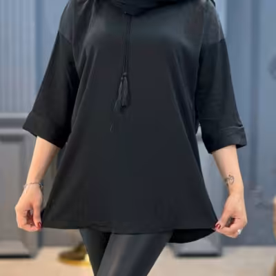 شومیز مجلسی کرپ مراکشی منگوله دار مشکی