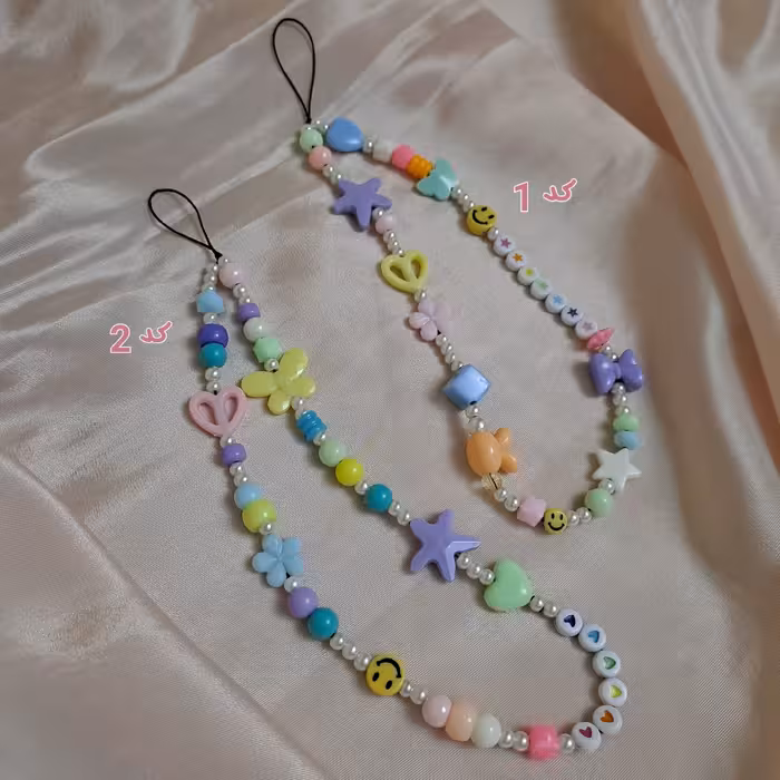 فون چارم یا آویز گوشی رنگارنگ ساخته شده با مهره و مرواریدهای پلاستیکی