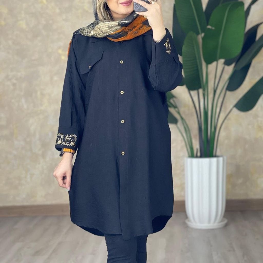 مانتو محرمی گلدوزی شده جنس کرپ کوپا