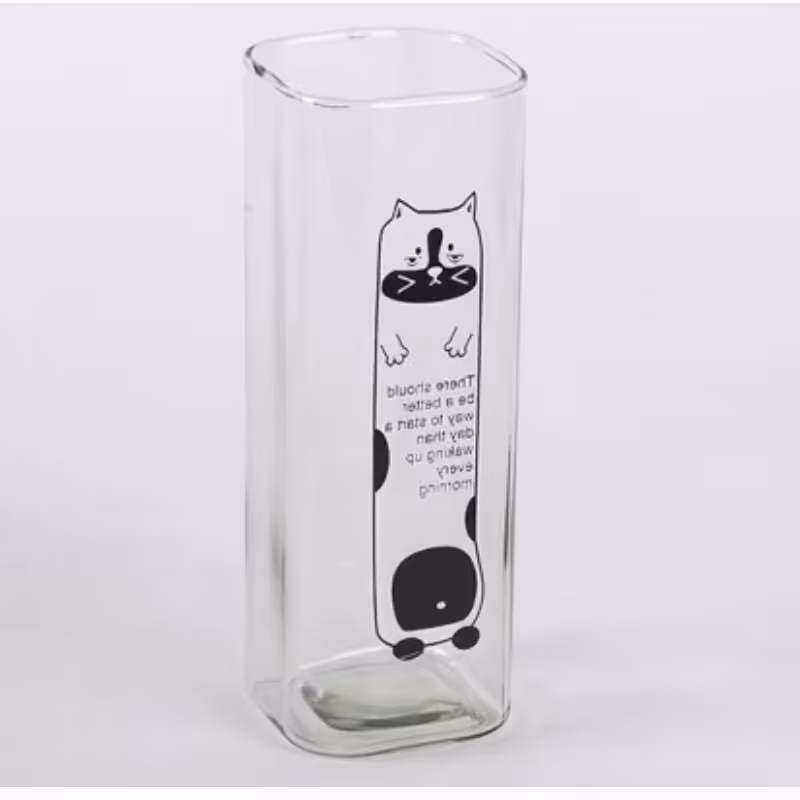 لیوان شیشه ای موهیتو طرحدار بدون دسته ماگ مکعبی