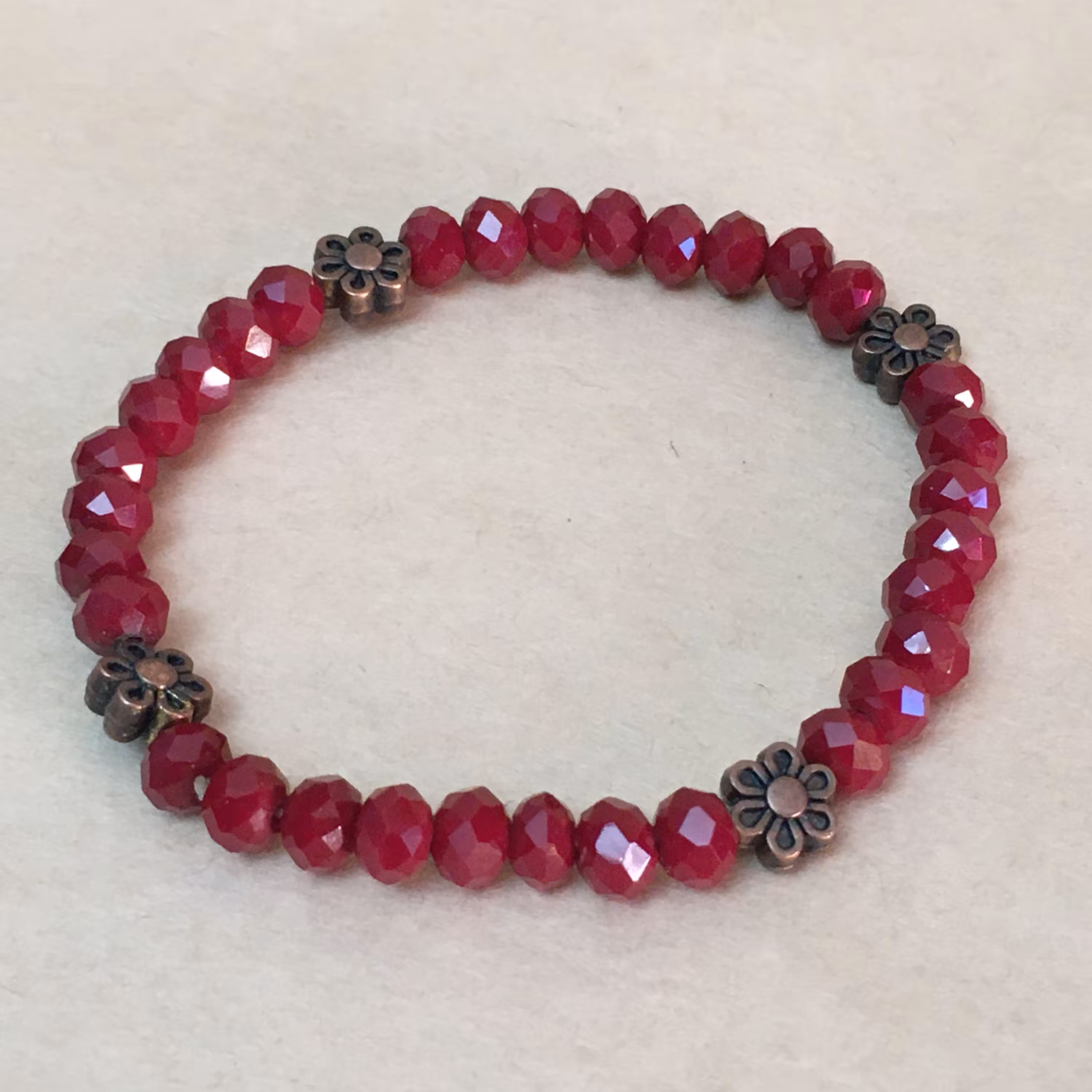 دستبند کشی و کریستالی 4 گل زرشکی رنگ 