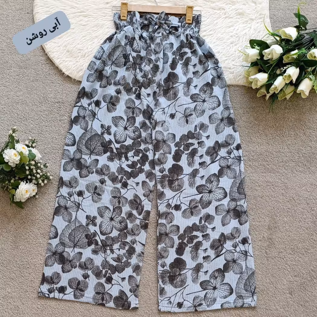 شلوار بگ زنانه طرحدار تابستانه جنس کراش اعلا شلوار تابستانه 