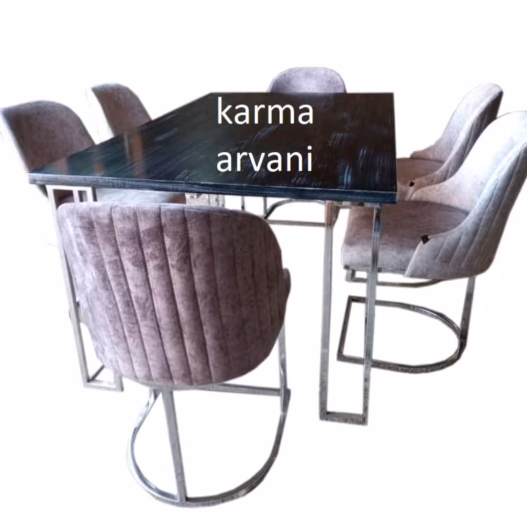 میز ناهار خوری استیل 6 نفره مدل کنزو  نقره ای طوسی  ارسال راااااااااااایگان برند کارما