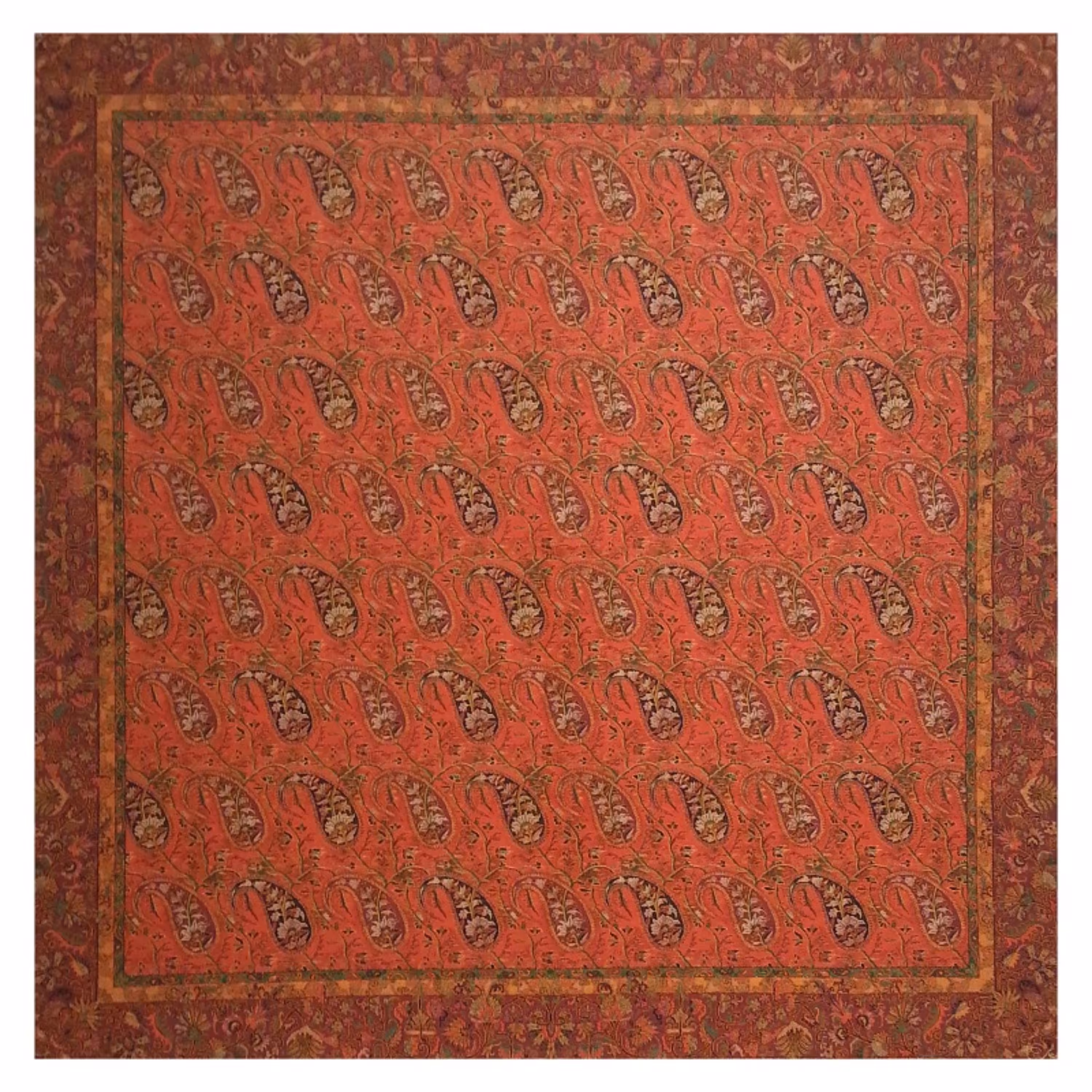 رومیزی ترمه مربع ابریشم  کد TRM65 رنگ قرمز آستر زرشکی