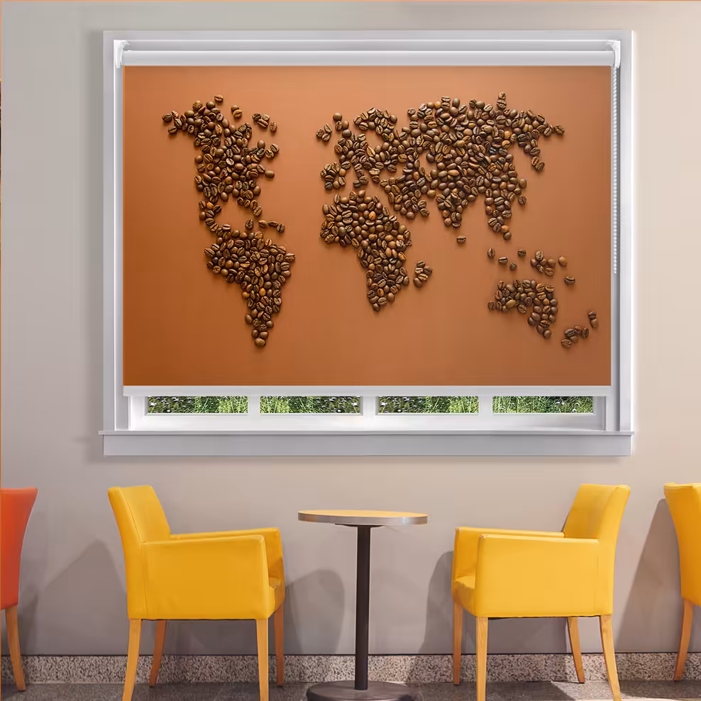 پرده شید طرح دانه های قهوه به شکل نقشه جهان BAs-4157