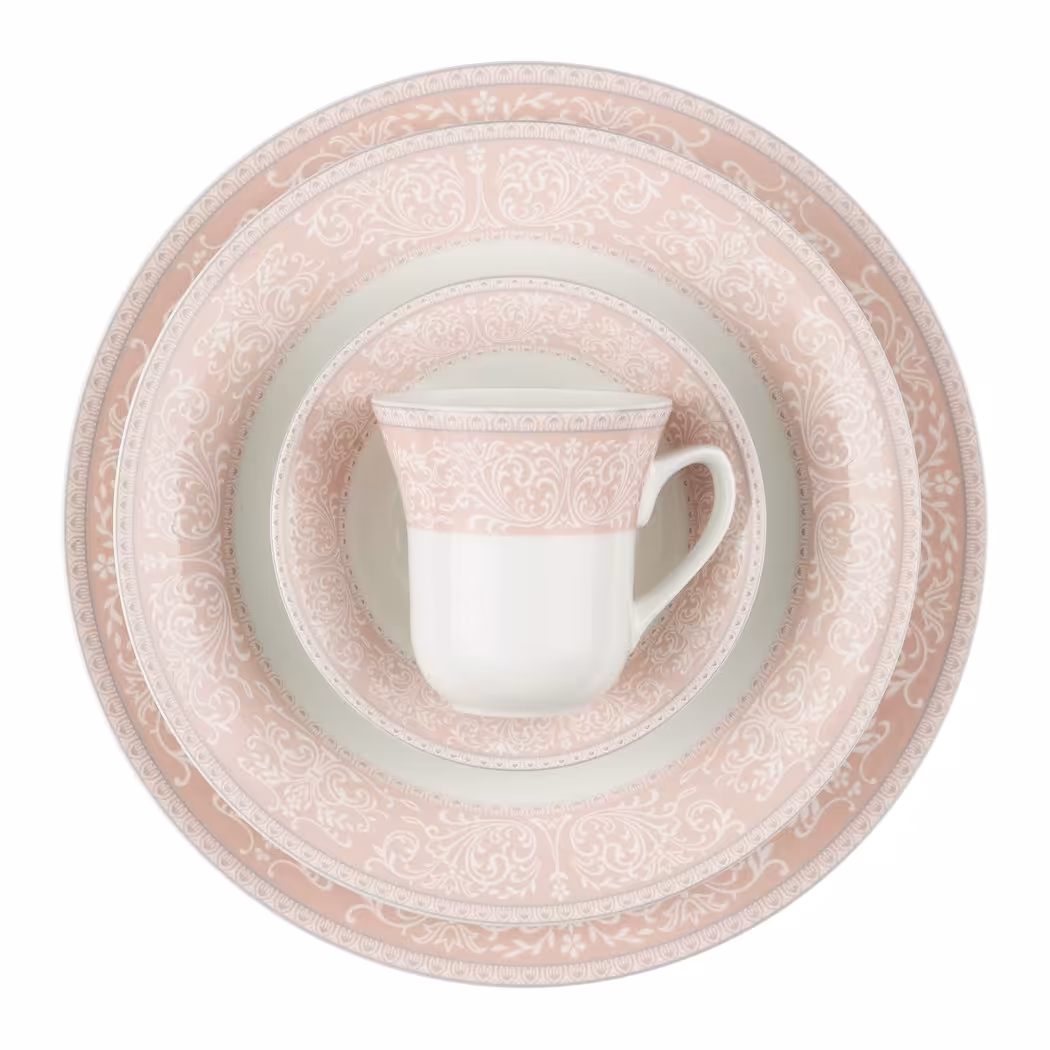 سرویس  غذاخوری108 پارچه چینی زرین سری شهرزادطرح ورونا صورتی درجه یک