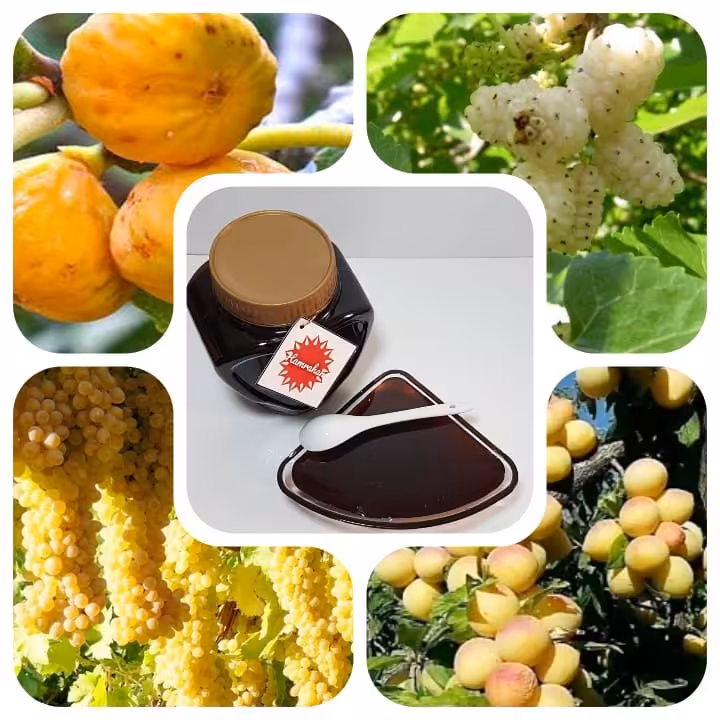 پک4عددی شیره انگور ، زردآلو ، توت و انجیر 4کیلوگرم (دوشاب سنتی اسکو) امسالی تهیه شده با روش سنتی در دیگ مسی و آتش هیزم