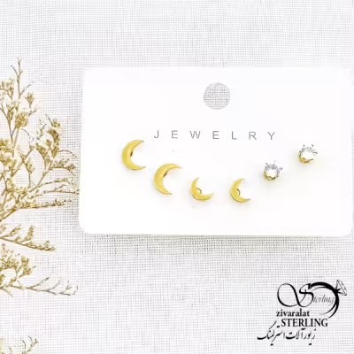 گوشواره سه تایی طرح ماه مارک استیل کد 14509