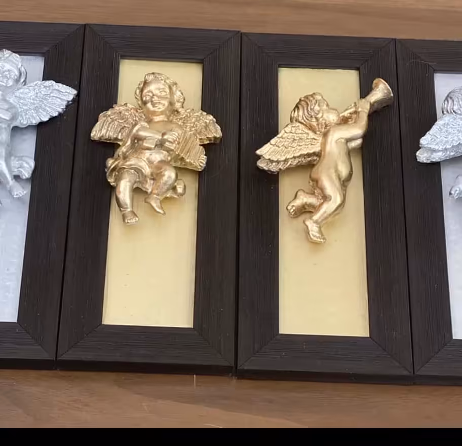 تابلو فرشته دکوراتیو برجسته کار شده با  پودر ورق طلا و نقره