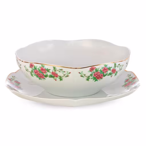 چینی زرین سرویس قاب و قدح هگزان طرح بیدگل - گل سرخی