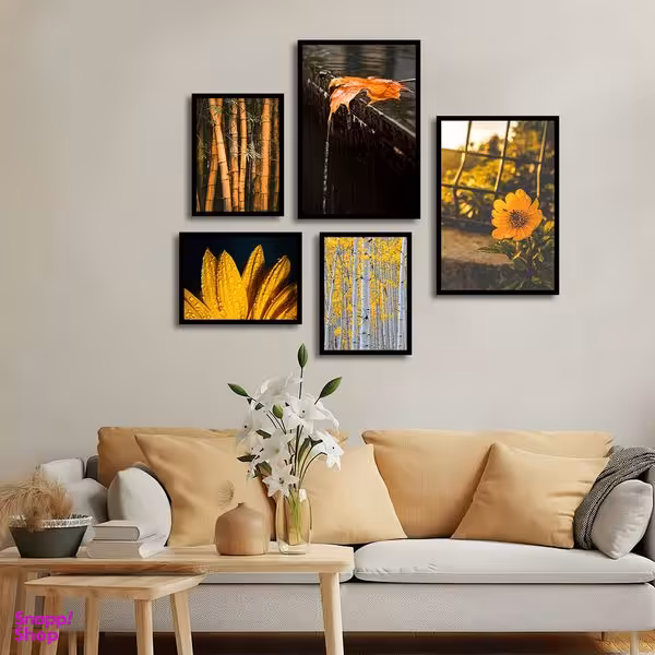 تابلو بکلیت طرح مدرن طبیعت پاییزی و گل مدل B-1650 مجموعه 5 عددی