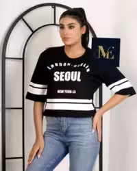 کراپ نگینی مشکی و سفید SEOUL