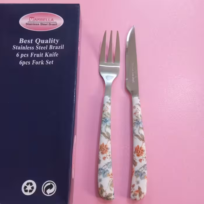 چاقو و چنگال میوه خوری 12 عددی طرح سرامیکی مارک ماربلا 6 عدد چنگال و 6 عدد کارد (چاقو و چنگال میوه خوری ) 