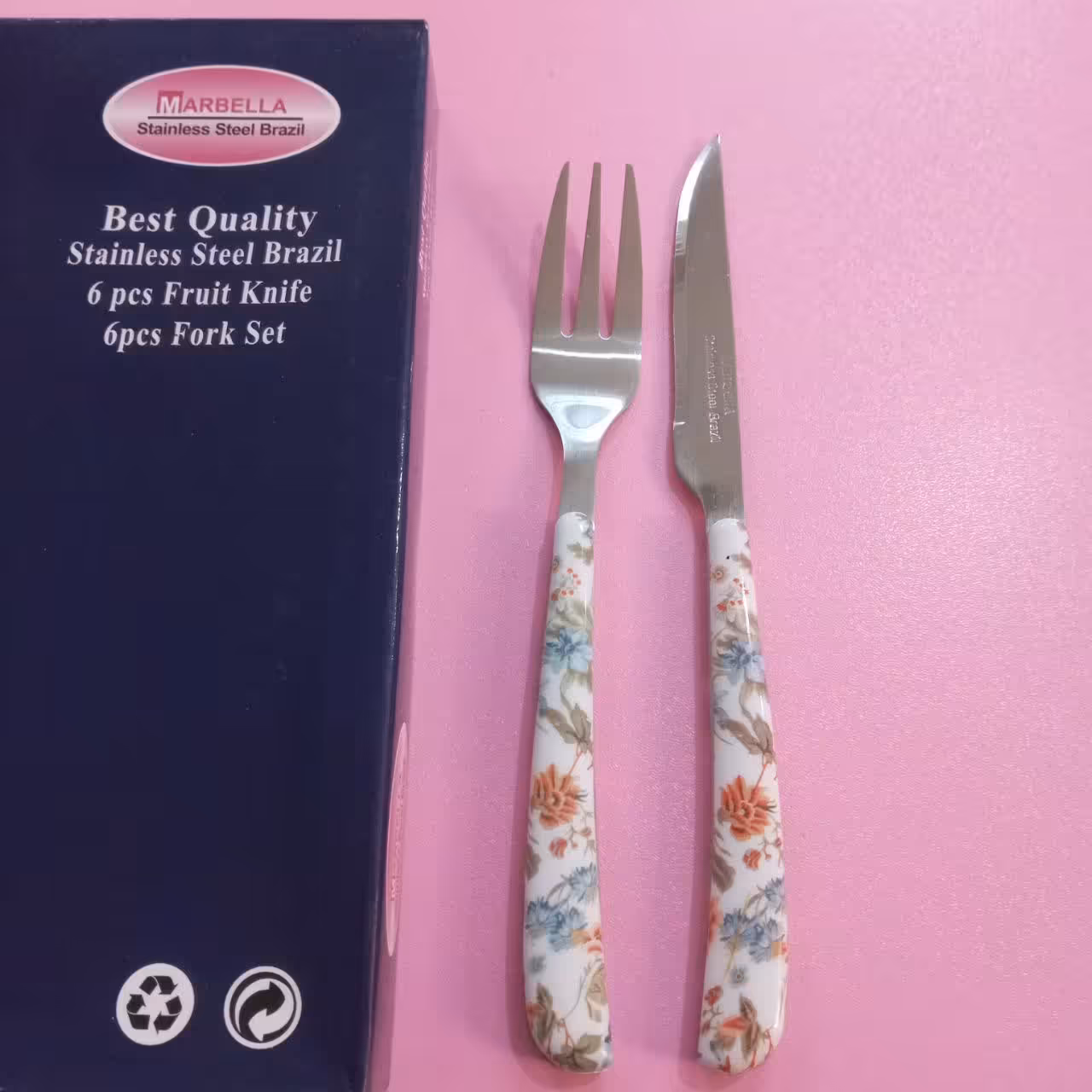 چاقو و چنگال میوه خوری 12 عددی طرح سرامیکی مارک ماربلا 6 عدد چنگال و 6 عدد کارد (چاقو و چنگال میوه خوری ) 