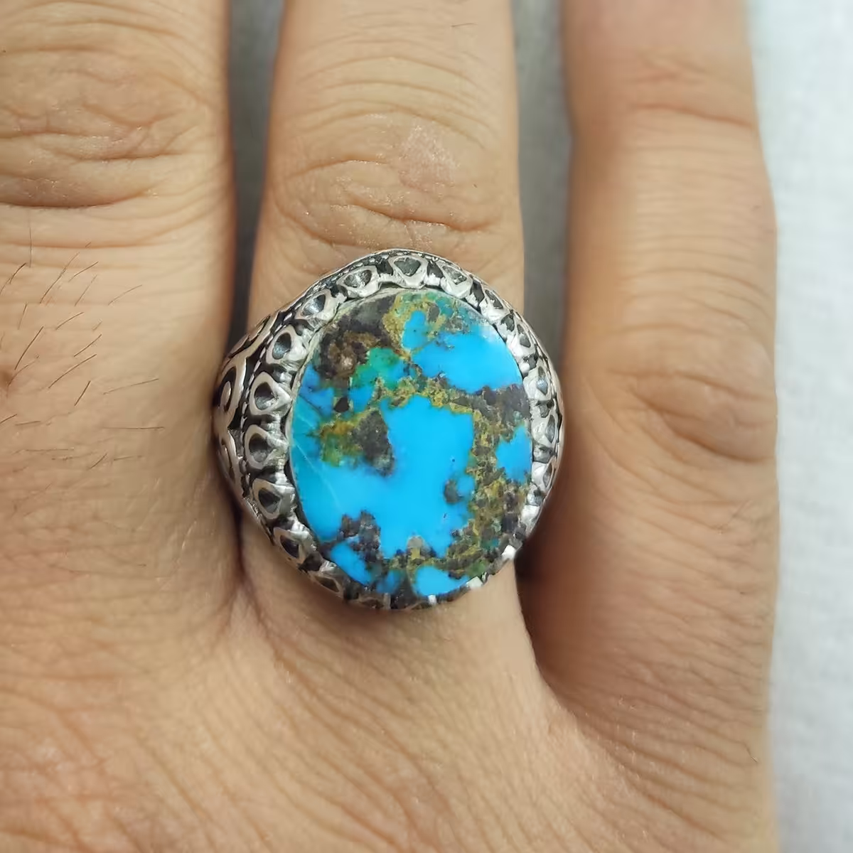 انگشتر نقره مردانه فیروزه نیشابور طبیعی سلین کالا  کد 11439988