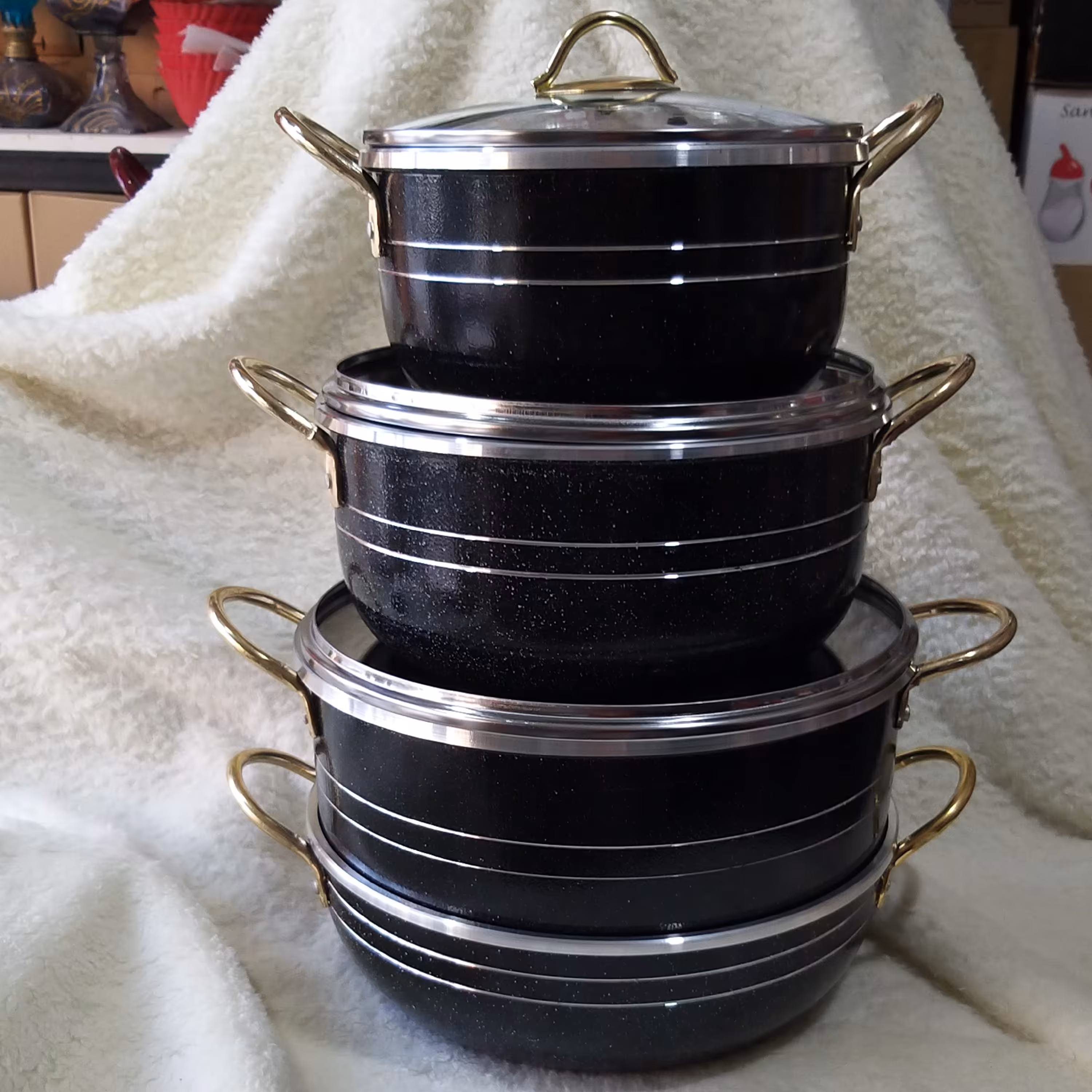 سرویس قابلمه تفلون زنبوری طرح چدن برند هلنا