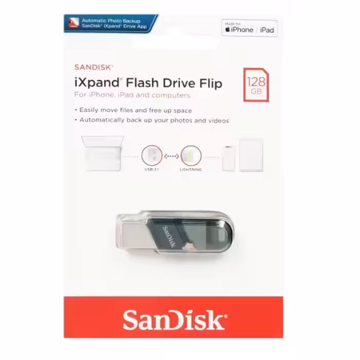 فلش مموری سن دیسک مدل iXPand Flip USB3.1 ظرفیت 128 گیگابایت