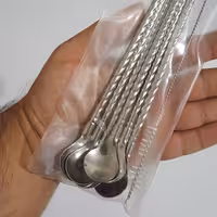 قاشق نی دار شربت و نوشیدنی فرچه دار طرح پیچی( 6 عدد) رنگ استیل با فرچه شست و شو