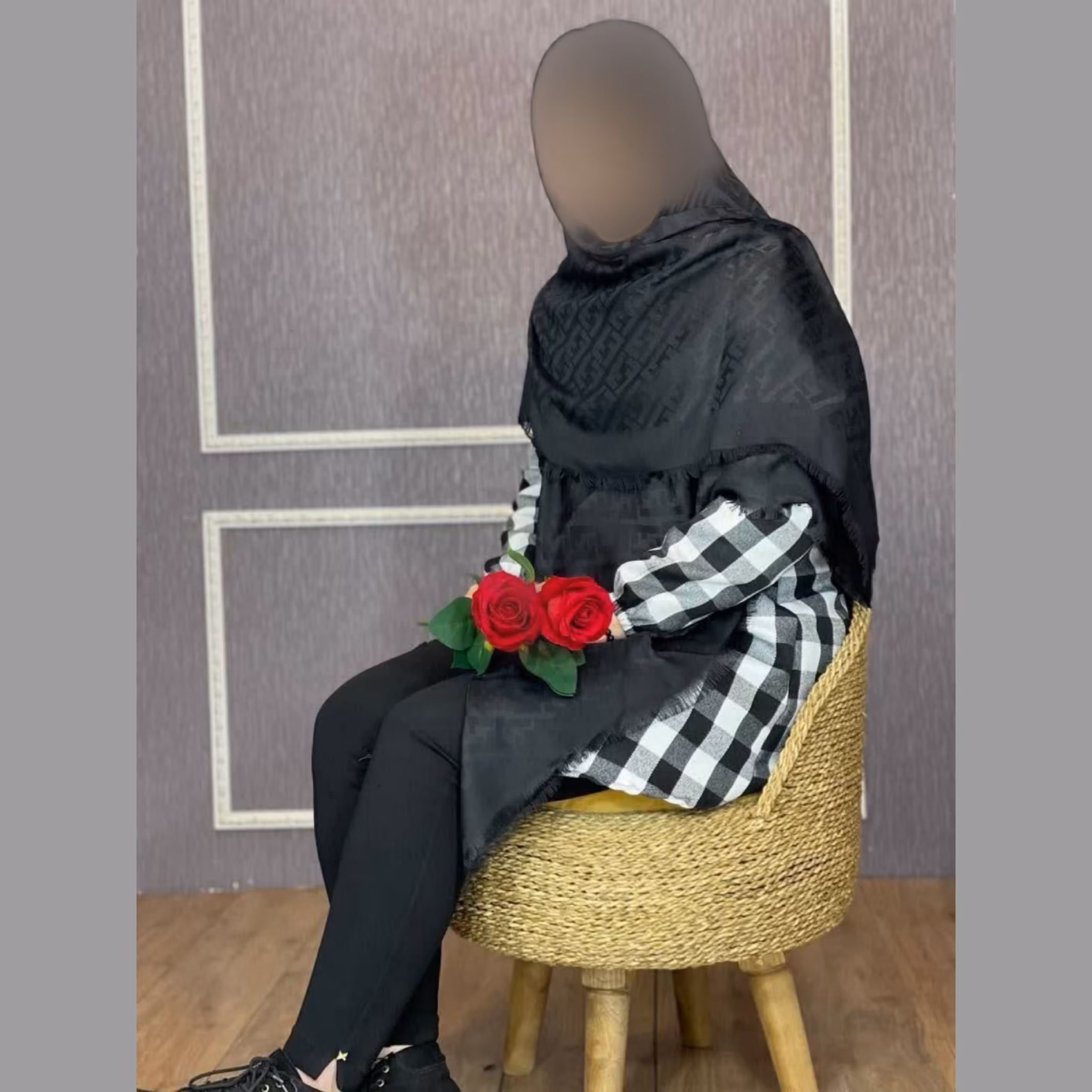 روسری نخی ژاکارد قواره بلند مشکی محرمی ارسال سریع