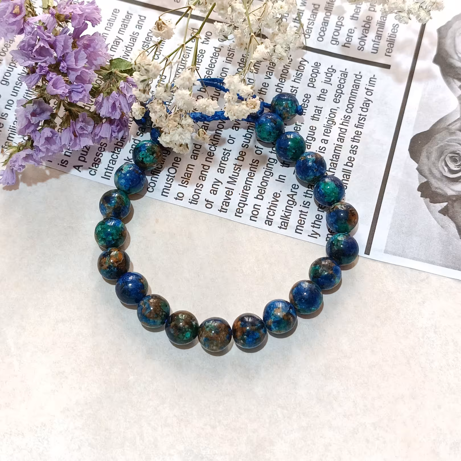 دستبند سنگ کریزوکولا  با کیفیت عالی درجه یک و گره کشویی قابل تنظیم