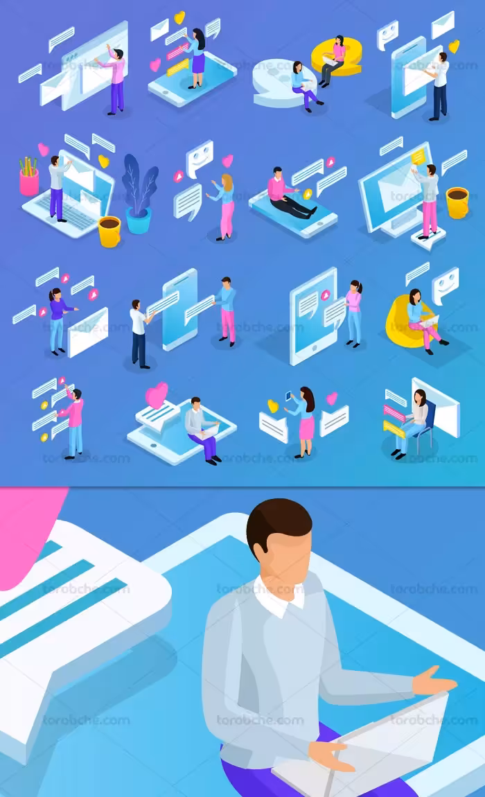 وکتور ایزومتریک شبکه های اجتماعی پیام رسان | گرافیک با طعم تربچه