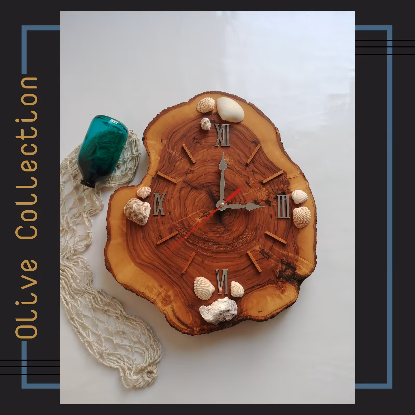 ساعت دیواری چوب زیتون ابعاد  27در32  کد ZL 02