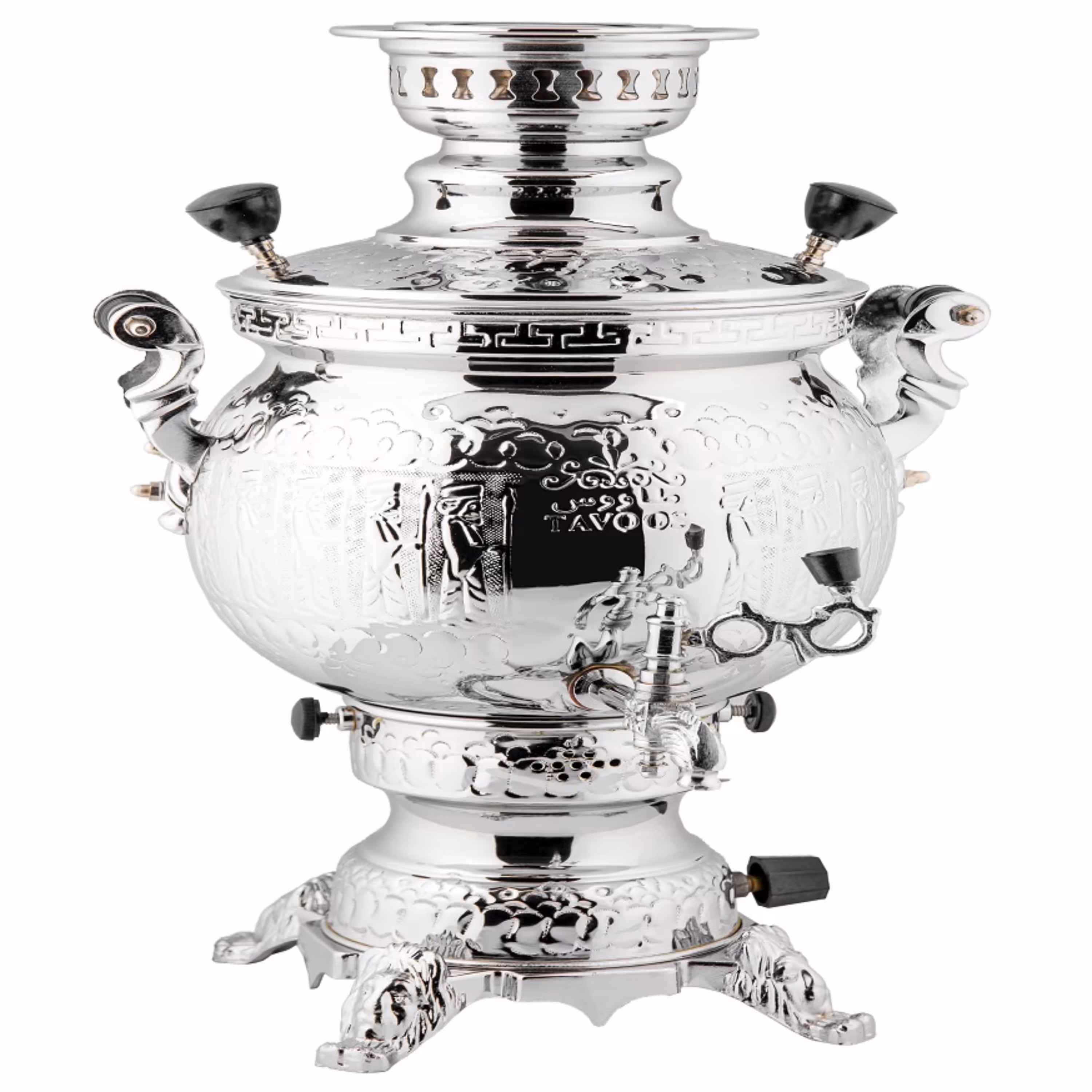 سماور گازی طاووس مدلزوسی قلمکار دسته کروم کد 3-117