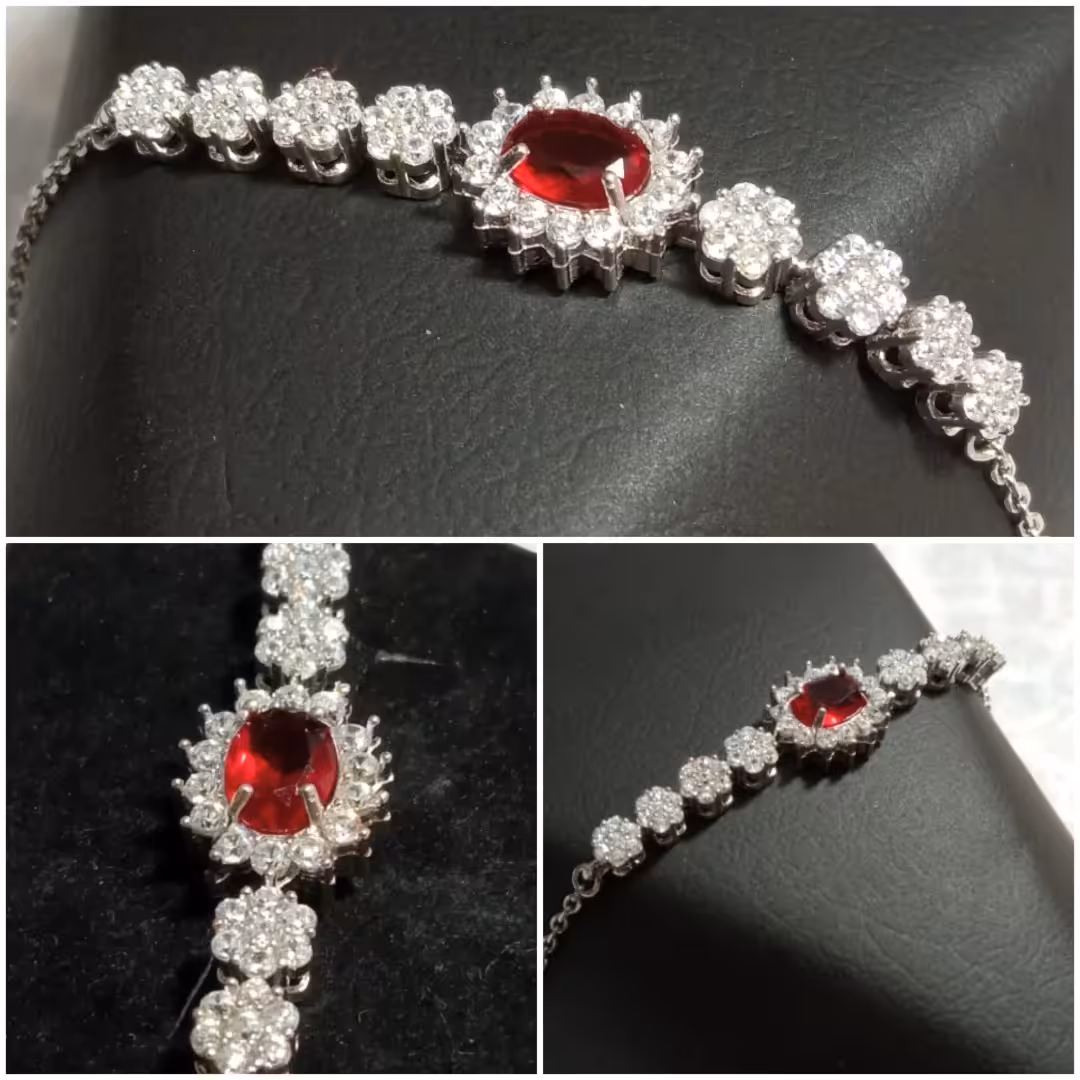 دستبند زنانه و دخترانه نقره ترک اصل بسیار زیبا با نگین اتمی طرح یاقوت سرخ