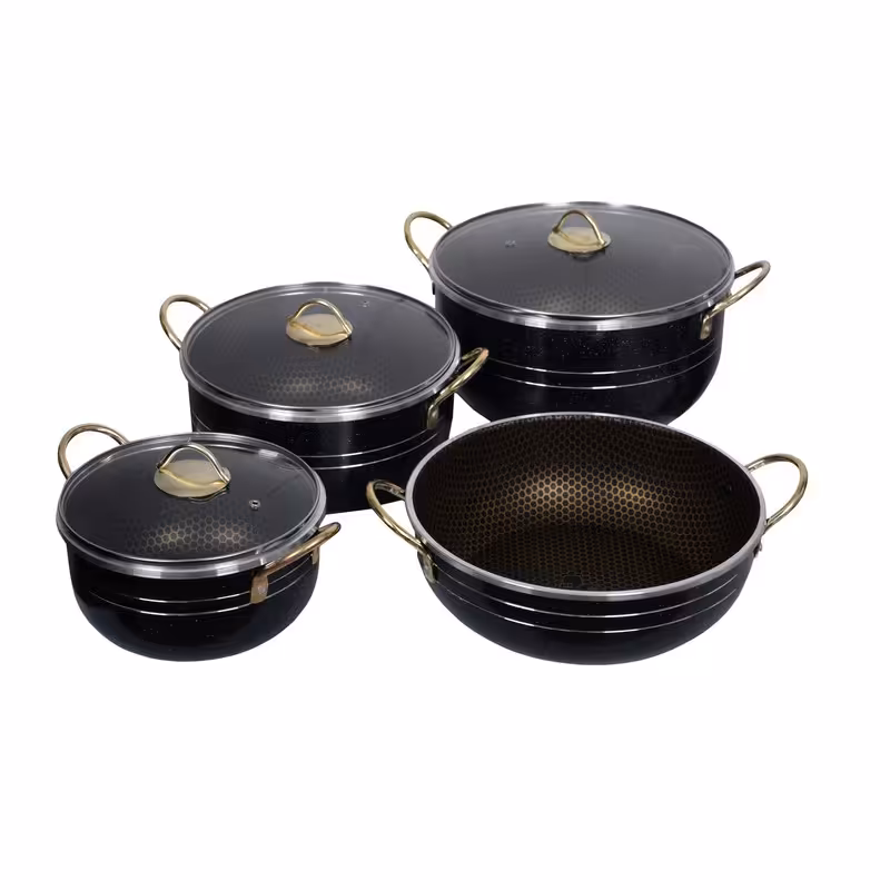 سرویس قابلمه 7 پارچه دسته طلایی طرح چدن مارک هلنا