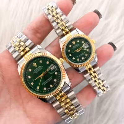 ست ساعت رولکس بنداستیل دورنگ صفحه سبز