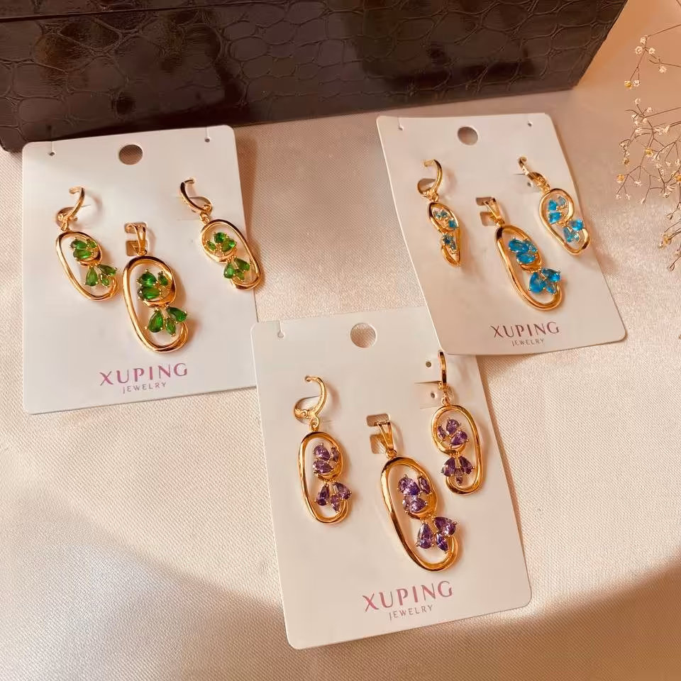 نیم ست نگین رنگی ژوپینگ رنگ ثابت و ضد حساسیت 