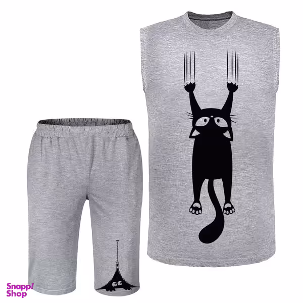 ست تاپ و شلوارک مردانه مدل گربه N162