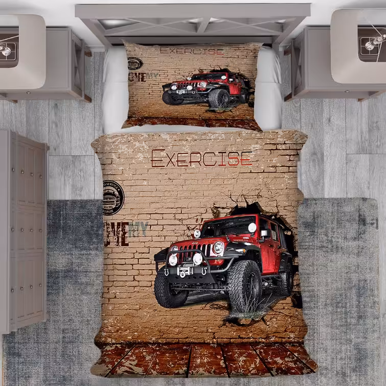 روتختی ماشین آفرود قرمز مشکی با زمینه آجر سه بعدی BA-1297