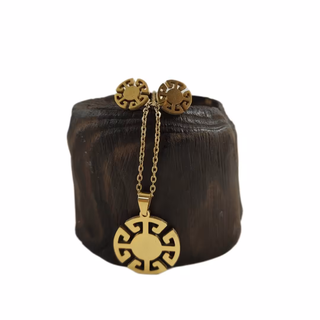 نیم ست استیل طلایی طرح دایره ای کوچک رنگ ثابت