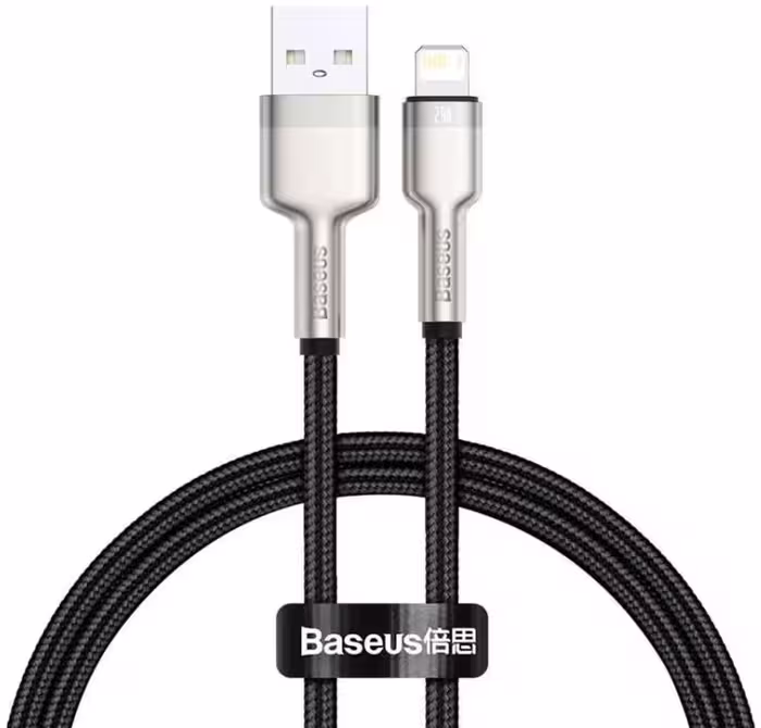 کابل شارژ سریع یو‌اس‌بی به لایتنینگ 25 سانتی‌متری باسئوس Cafule Series Metal Data Cable USB to IP 2.4A