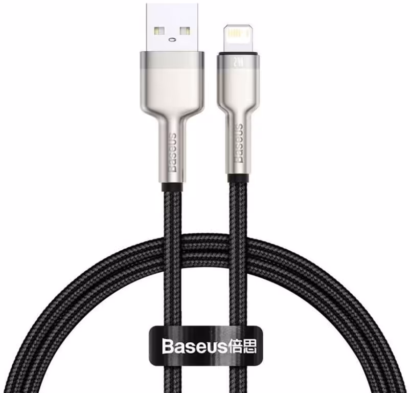 کابل شارژ سریع یواسبی به لایتنینگ 25 سانتیمتری باسئوس Cafule Series Metal Data Cable USB to IP 2.4A