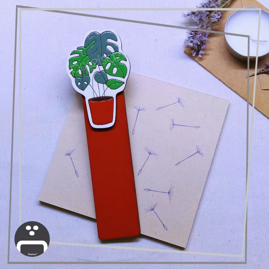 بوکمارک طرح برگ انجیری پیکسل ساز/جنس چوبی و نقاشی شده/طول13سانت/مناسب برای نشان گذاری صفحات کتاب