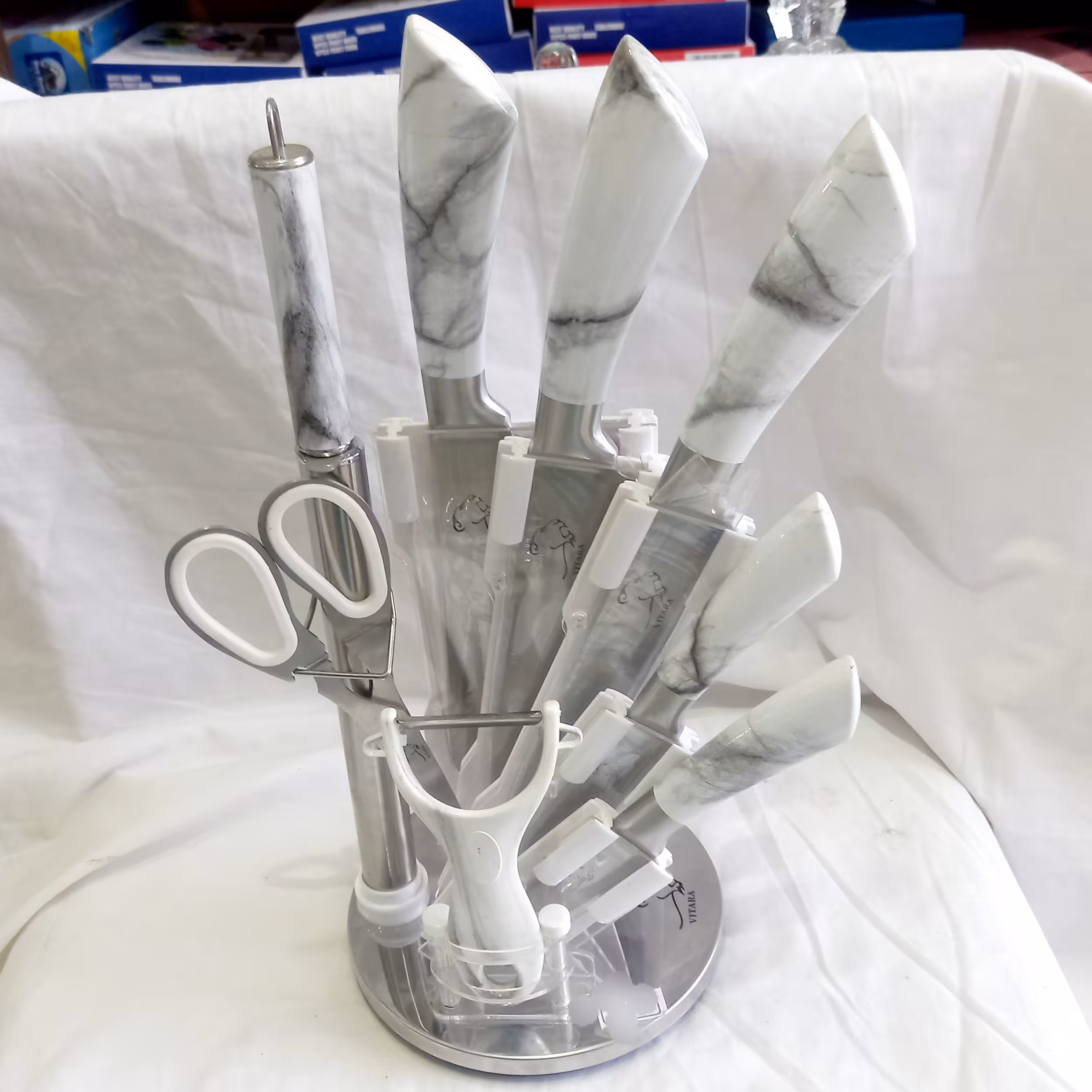 سرویس کارد و ساطور آشپزخانه 9 پارچه ویتارا دسته طرح سنگ (ارجینال)