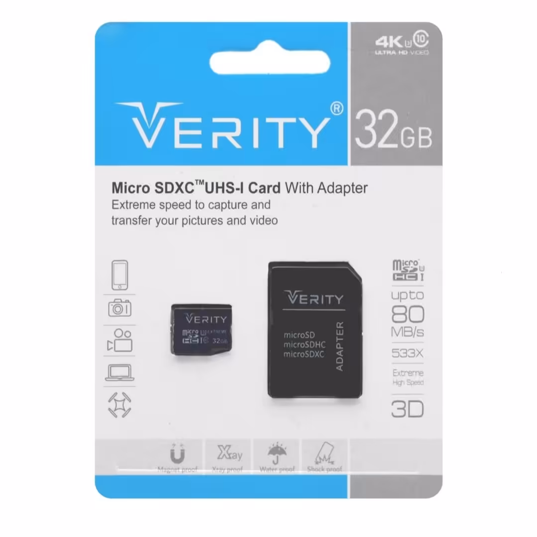 رم میکرو 32 گیگ وریتی Verity Extreme U3 کلاس 10  80MB/s(4k) + خشاب