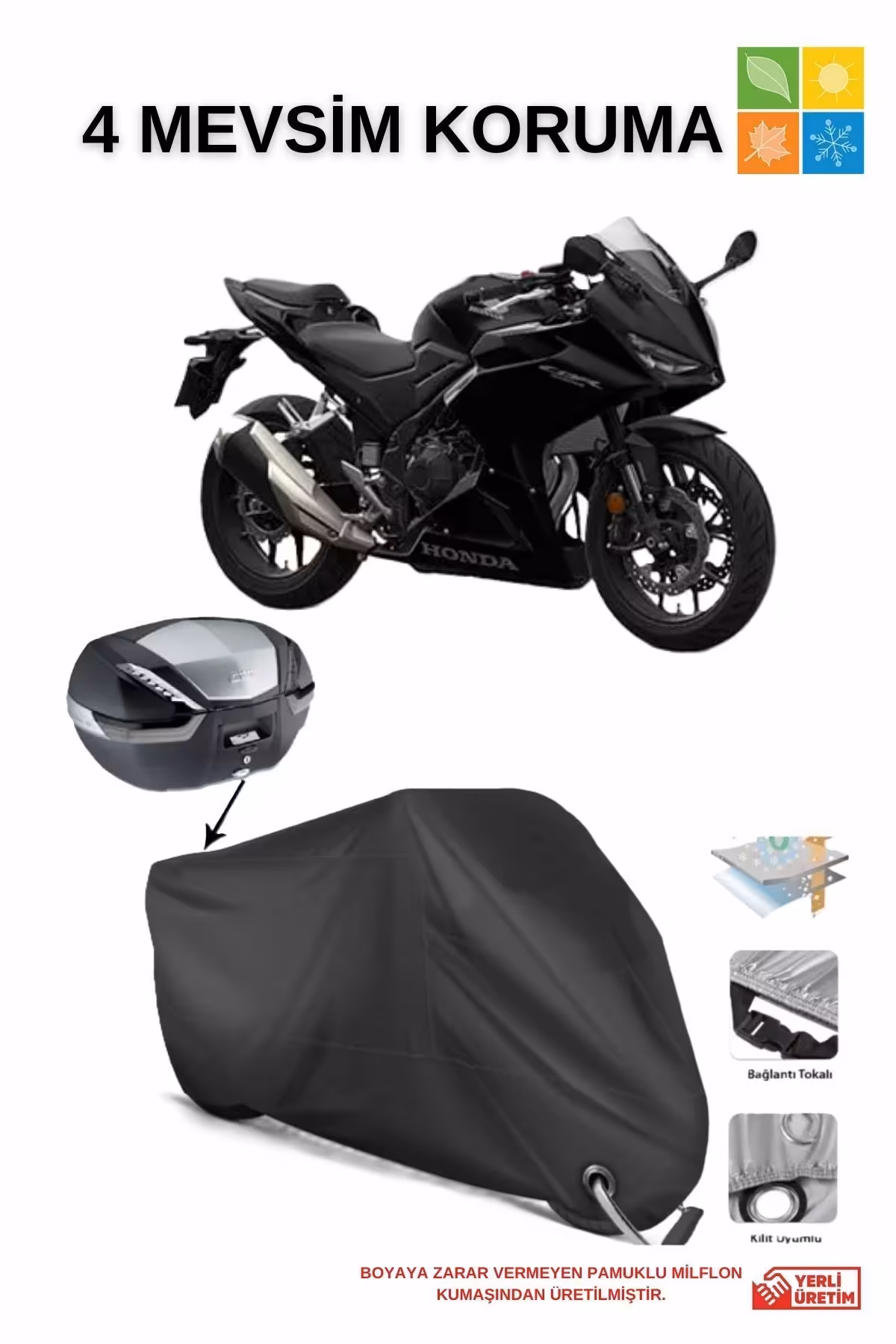 چادر موتورسیکلت مشکی HONDA CBR 500 R قفل کیسه عقب سیاه و سازگار با برزنت ضد آب موتور سیکلت AutoEN