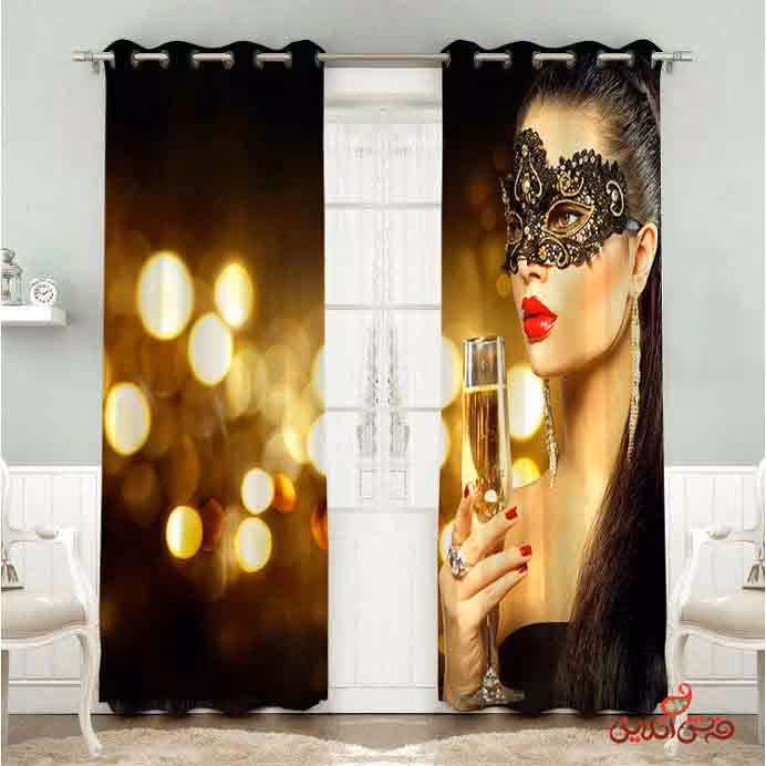 پرده 2عددی طرح چهره زن نقابدار مشکی کد 2790