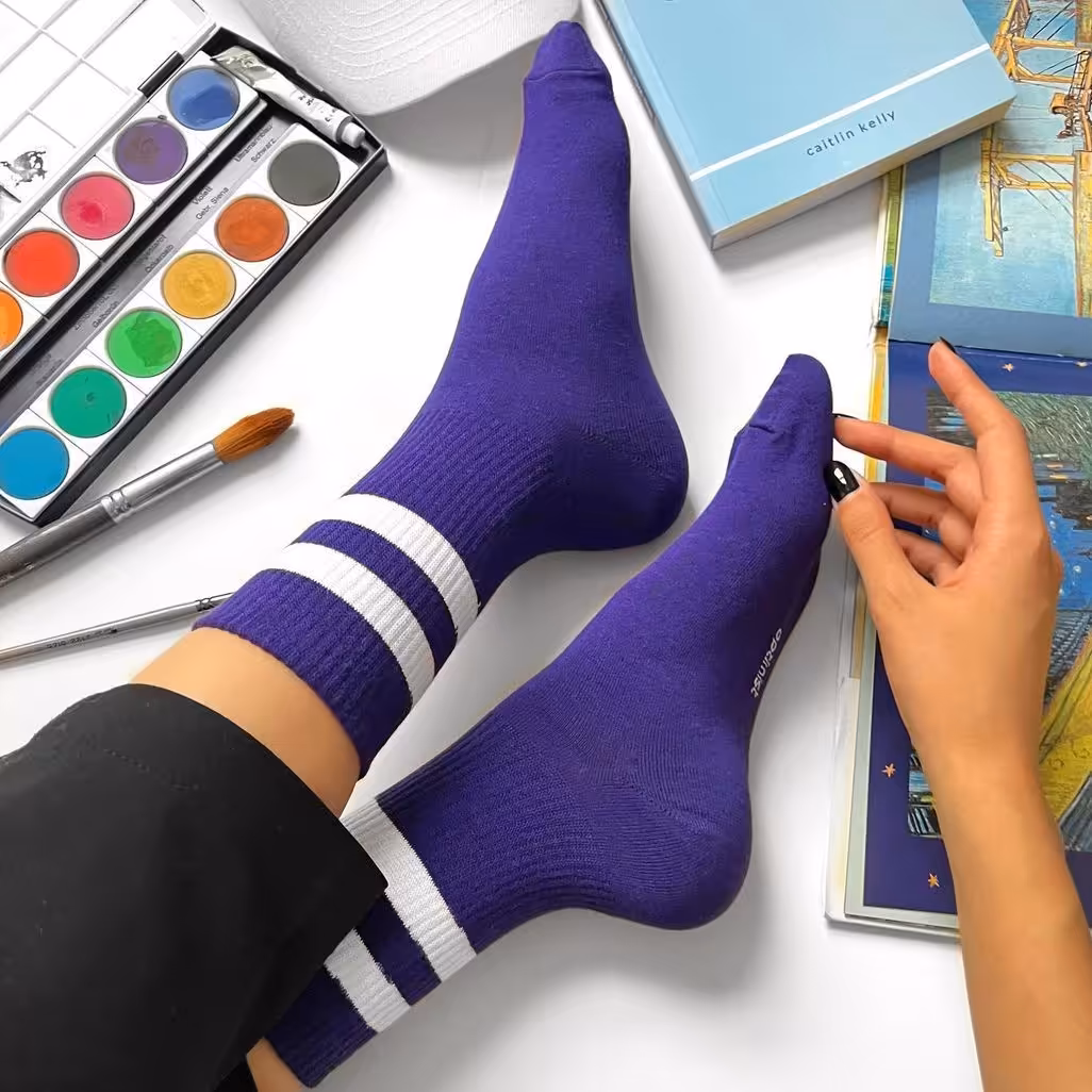 جوراب آپتمیست بادمجانی دو خط 